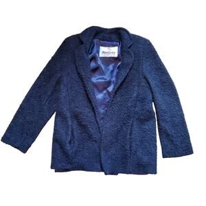 Vintage 80s Fuzzy Solid Black Open Front Blazer Jacket COttagegore Whimsygoth